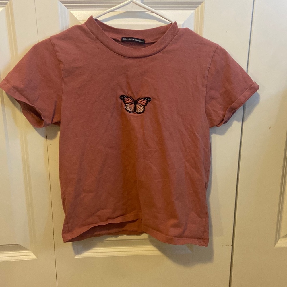 Brandy Melville mauve butterfly baby tee